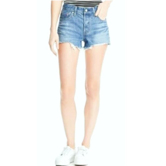 Levi's Premium Women's 501 Button Fly Cut-Off Denim Jean Short Blue Size W33 - Picture 2 of 12